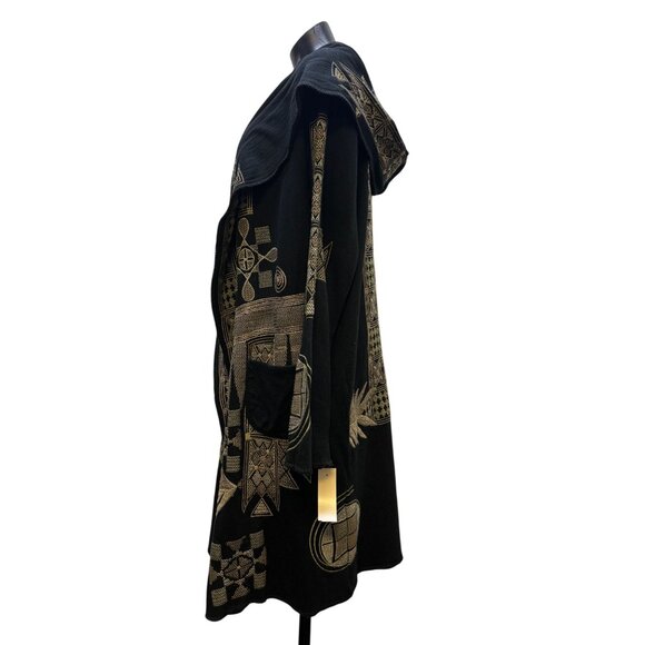 Biya Johnny Was Embroidered Black Open Cardigan With Geometric Patterns & Pocket - Picture 4 of 8